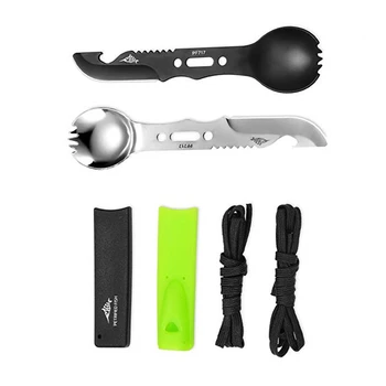 

Combo Outdoor Spoon Fork Knife Set Whistle Camping Survival Tool Hiking Hunting Backpacking EDC Survival Multifunctional Utensil