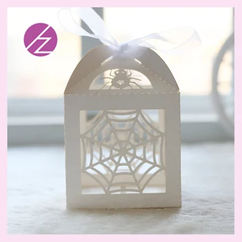

50pcs/lot free shipping laser cut spider web pearl paper halloween decoration box wedding candy box favor bags gifts box
