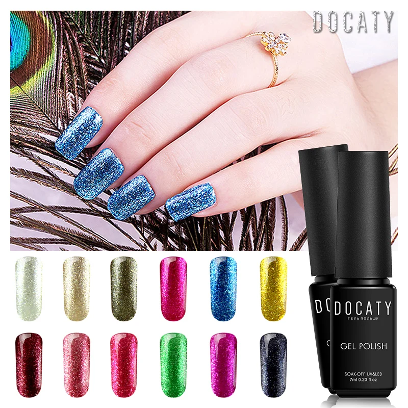 Docaty 12 Colors Gel Polish Platinum Luckly Lacquer Glitter LED UV Semi Permanent Colorful Nail Art | Красота и здоровье