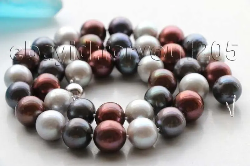 

FREE SHIPPING>>>@@ > Genuine Natural 12mm Multicolor Round Pearl Necklace 925sivler clasp #f1773 ^^^@^Noble style Natural Fine j