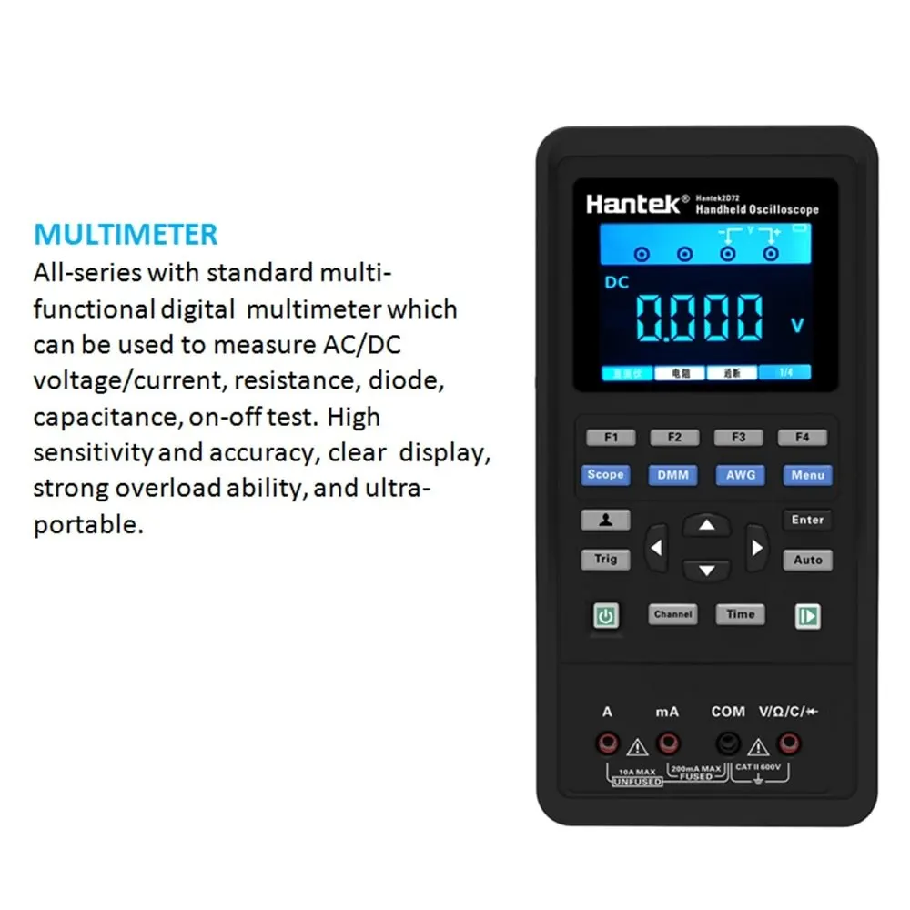 Hantek Осциллограф-мультиметр Ручной+ Генератор сигналов 3 в 1 Автомобильный Осциллограф USB 2 канала 40 МГц 70 МГц ЖК-дисплей