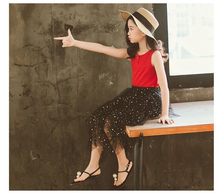 Летняя модная блестящая Асимметричная длинная юбка с блестками для девочек-подростков 4-16 лет, школьная одежда, винтажная Юбка со звездами