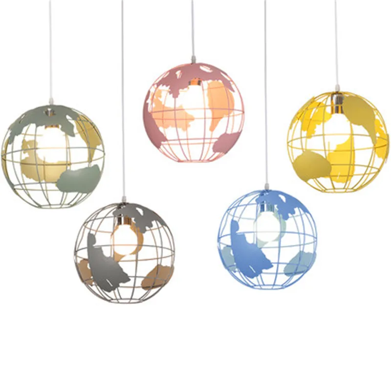 

Simple Modern LED Pendant Lamp Creative Globe Hanging Light Fixtures Loft Style Color Iron Droplight Deco Indoor Lighting