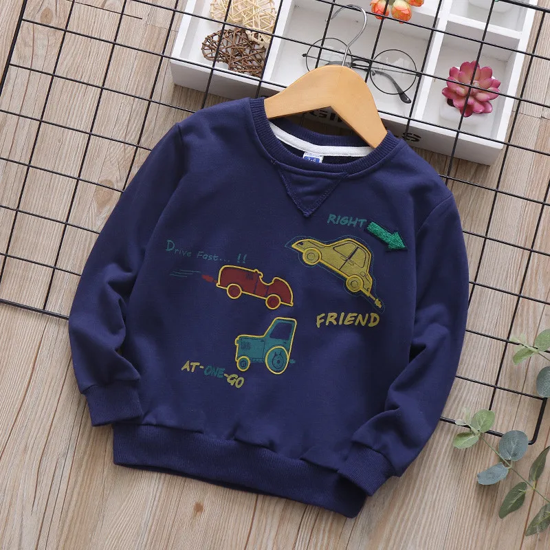 

New Autumn Letter Print Pullover Tee Autumn Winter Kids Sweatshirt Tops Long Sleeve T-shirt Boys Girls Cartoon Car Baby Clothes