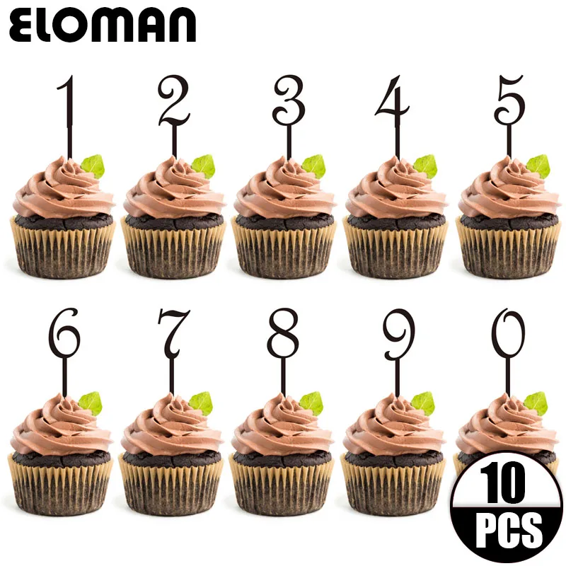 

10PCS/lot 0-9 black acrylic number cupcake topper for wedding and birthday party decoration age cake topper