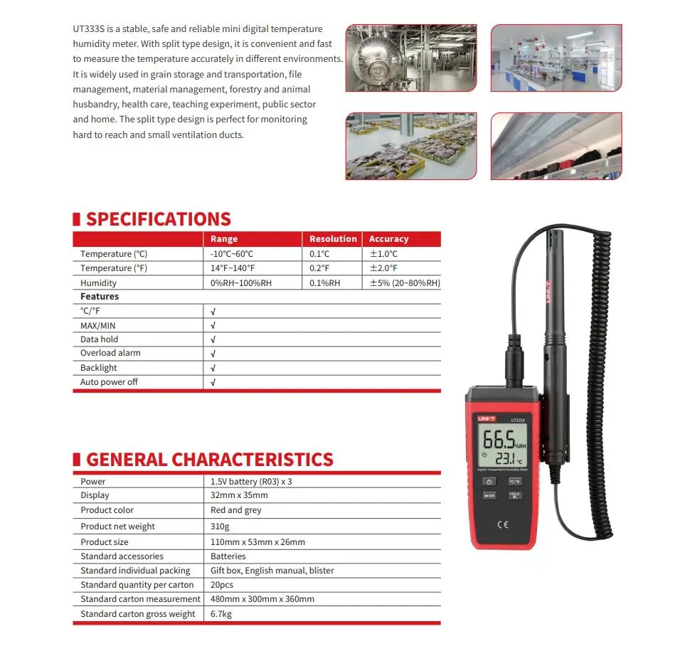 UNI-T UT333S Мини Измеритель температуры и влажности ЖК-цифровой термо-гигрометр Psychrometer тестер