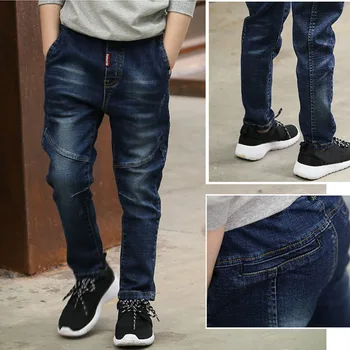DIIMUU 6-10Y Boys Slim Straight Jeans Young Boy Casual Trousers Kids Baby Children Fashion Denim Long Pants Elastic Waist Pants 2