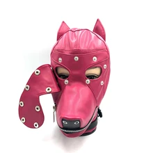 Hot Soft Leather Bondage Dog Head Hood Headgear Face Mask Detachable Eyepatch Adult Slave BDSM Bed Sex Games Toy 4 Color 611