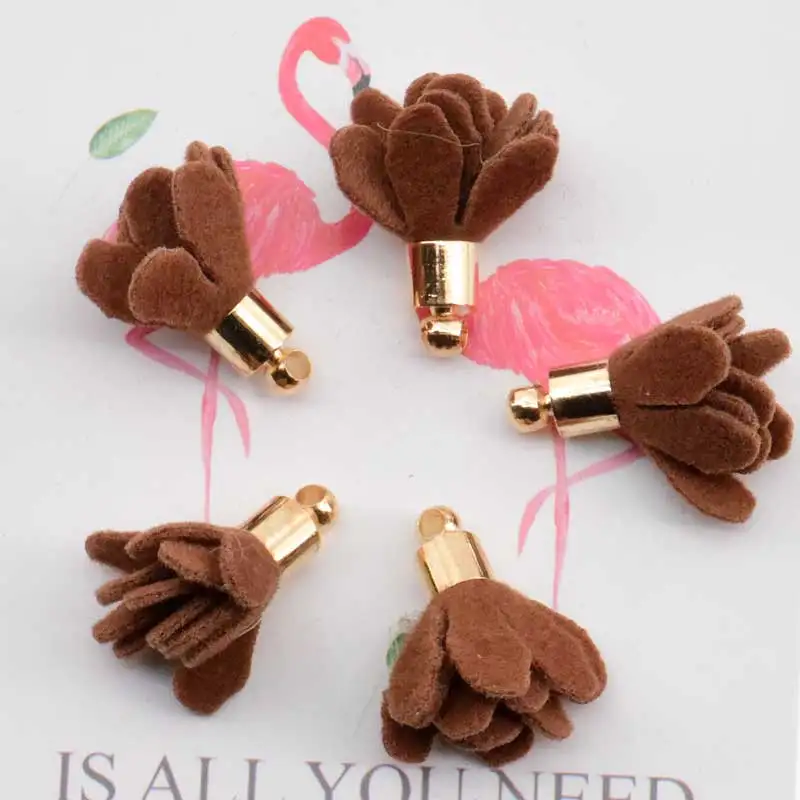 High Quality Gold Flower South Korea velvet Tassel Accessories For Diy Cellphone Straps backpacks Jewelry 2018 (10pcs/lot}