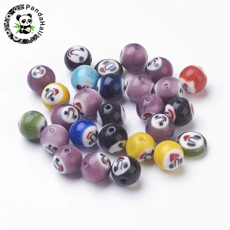 

1Bag 10mm Mixed Color Handmade Round Lampwork Bead with Face Pattern for Necklace Jewelry Makingh hole: 1mm