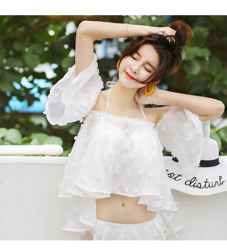 2017 sexy White Lace bikinis women swimsuit Swimwear Sexy Ruffles