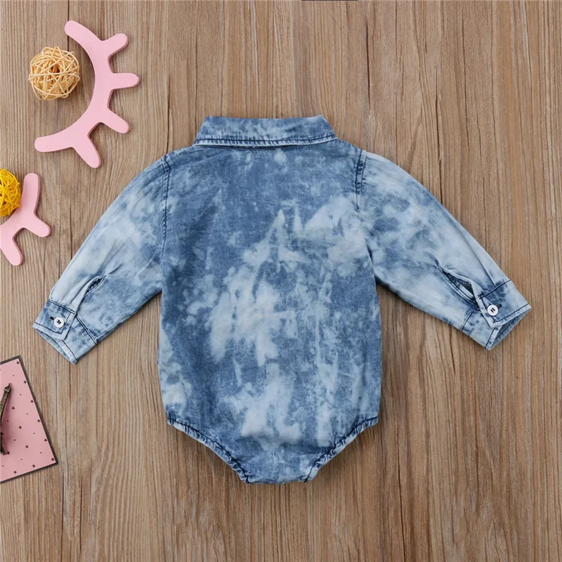 Комбинезон джинсовый для новорожденных с длинным рукавом на весну|rompers newborn|baby