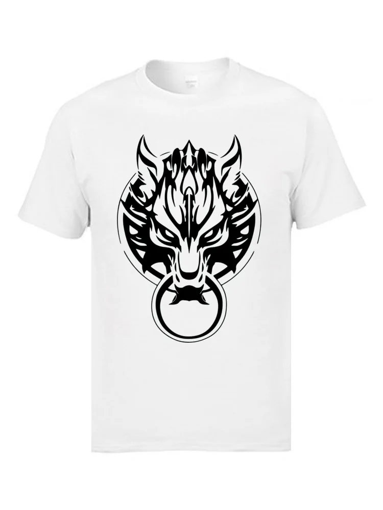 Final Fantasy Fenrir Wolf 8831 Design T-Shirt for Men Pure Cotton Fall Tops Tees Europe T Shirt Short Sleeve Brand New O Neck Final Fantasy Fenrir Wolf 8831 white