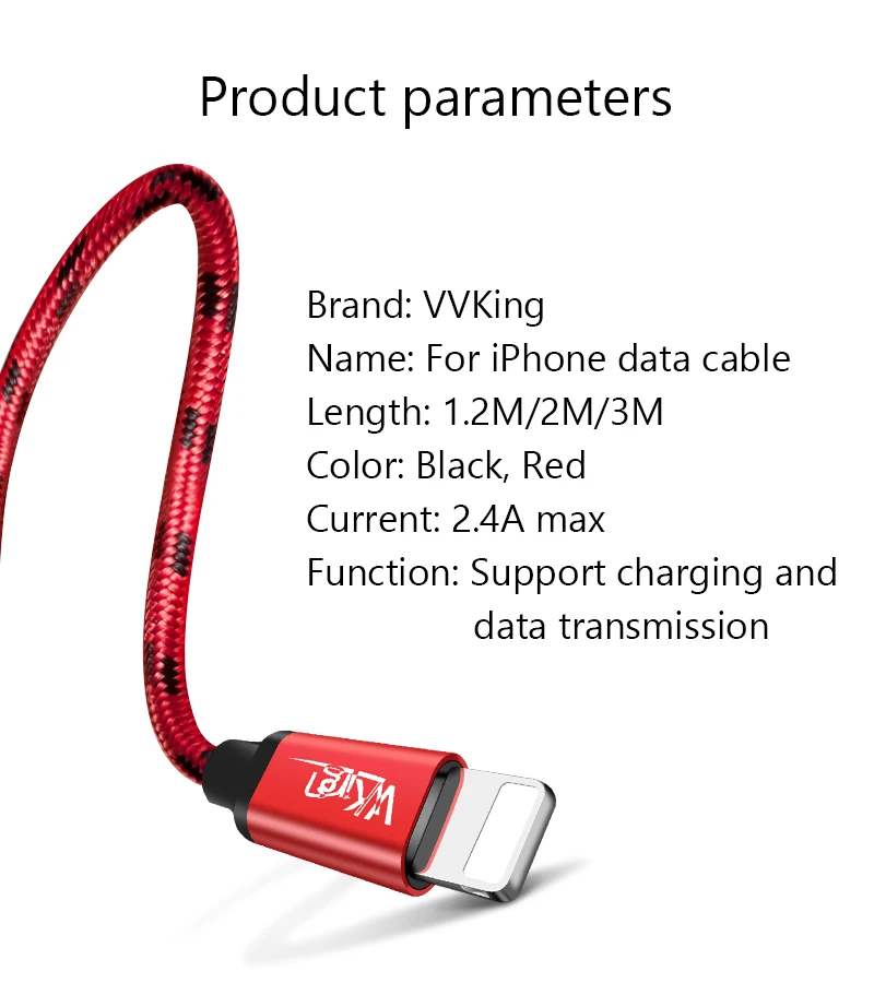 VVKing USB кабель 1,2 A зарядка данных м 2 м 3 м для ipad iPhone XS X 8 7 6 5 5S телефонный кабель металлический нейлоновый плетеный кабель для быстрой зарядки