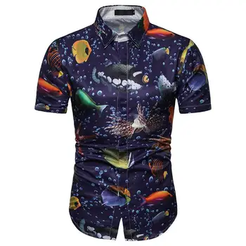 

Casual Short-sleeved Beach Shirt Underwater Pattern Summer Social Shirt Men's Clothing Hawaiian Blouse Men
