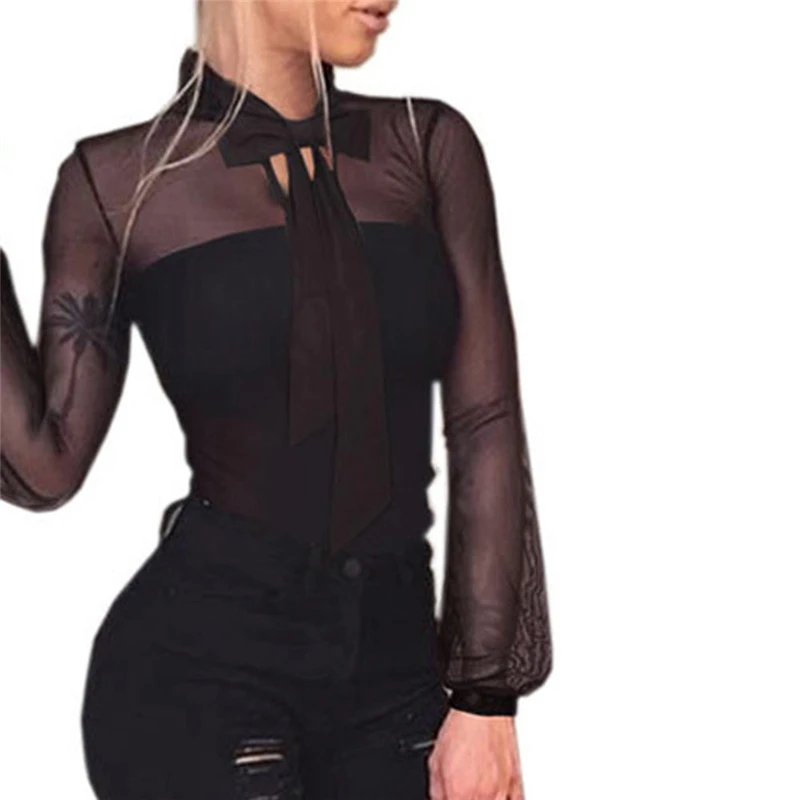 

CHAMSGEND Womens Long Sleeve Perspective Mesh Jumpsuit Women Transparent Tops Sexy Bodycon Long Sleeve Jumpsuit Oc6