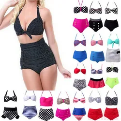 

2016 Women RETRO Pinup Rockabilly Vintage Sexy High Waist Bikinis Set Swimsuit Swimwear Push Up Bathing Suit Beachwear Bikini