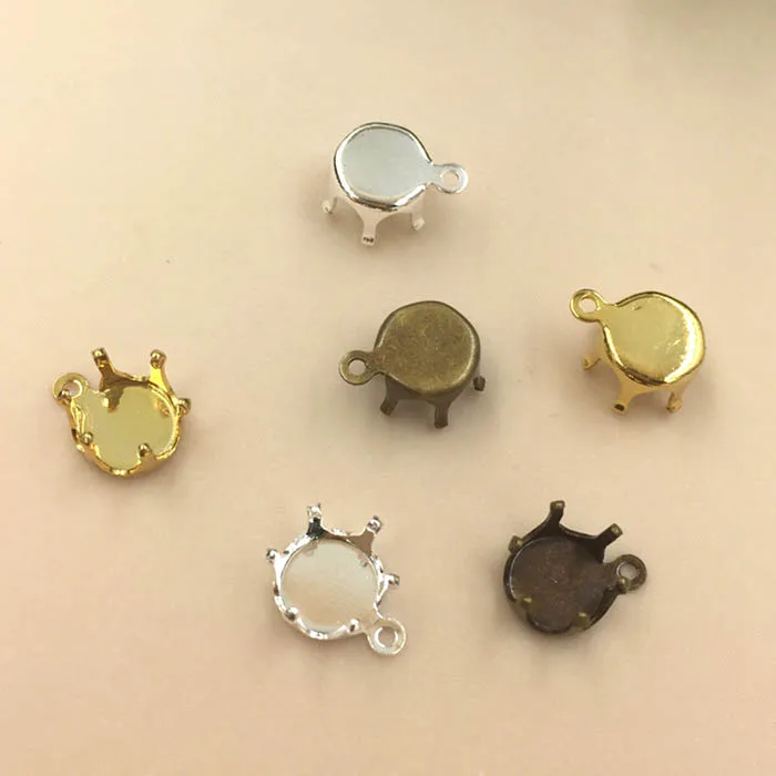 

8mm Circle Pendant Bezel with 6 Prong Pins Loop Hanger Rhinestone Cabochons Base Blanks Multi-color Plated Findings DIY