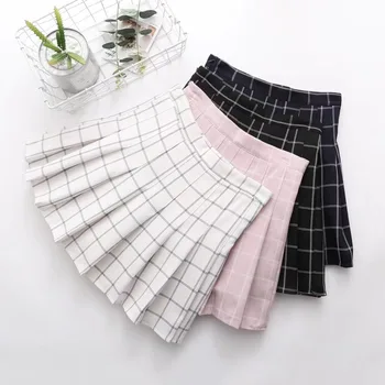 

2018 Summer new women skirt shorts high waist lattice pleated Mini SkirtS Zipper Jupe Courte A-line skirt