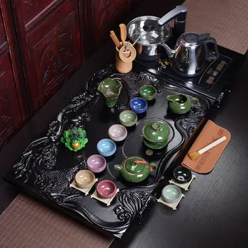 

China Kungfu Tea Set Purple Clay Home Ceramic Cups teaset electric magnetic furnace tea Taiwan wood tray Tea Ceremony