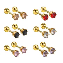 Серьги-гвоздики из нержавеющей стали с кристаллами для женщин и мужчин, модный золотого цвета, черные, красные, белые круглые каменные серьги, новые ювелирные изделия CZ