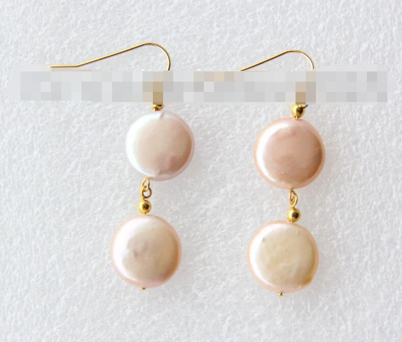 

hot sell new - 1235 round pink coin freshwater pearl dangle earrings