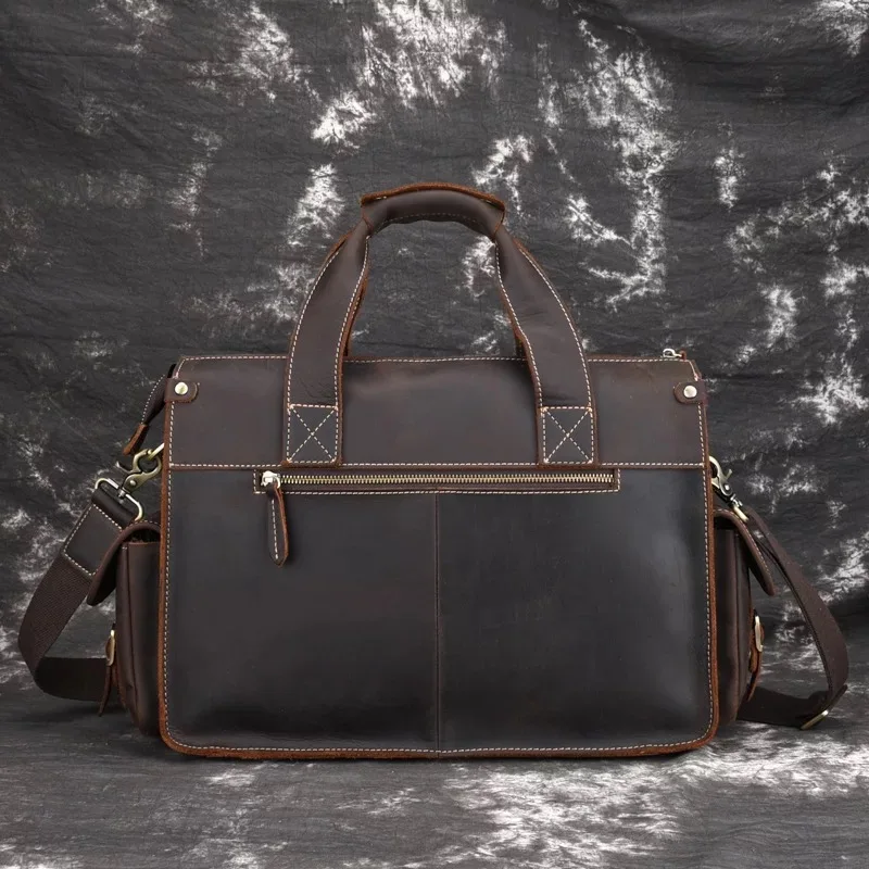 Брендовый мужской портфель из натуральной кожи Crazy Horse винтажная сумка