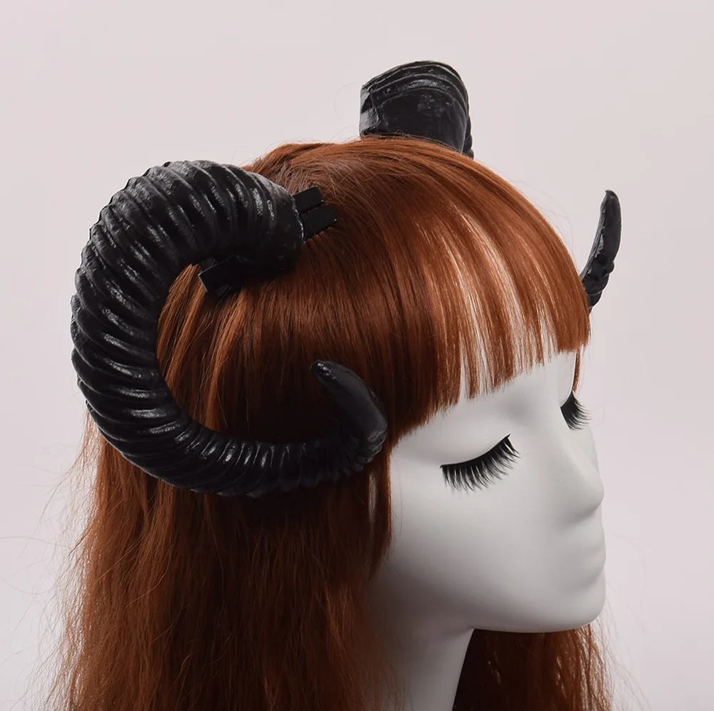 Black Devil Horns Cosplay Sleep Style Gothic RAM Headband Hair Clips Accessories for Enhanced Aesthetic Impact image 4