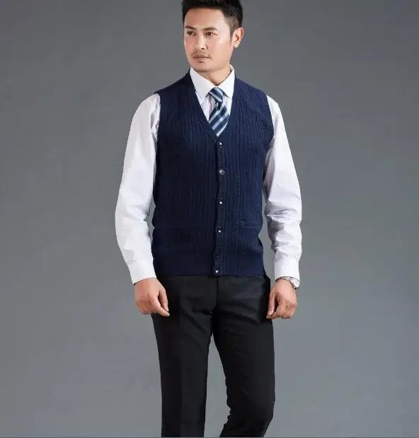 Новейший дизайн мужской свитер жилет Модный вязаный кашемировый кардиган без рукавов - Цвет: Dark blue