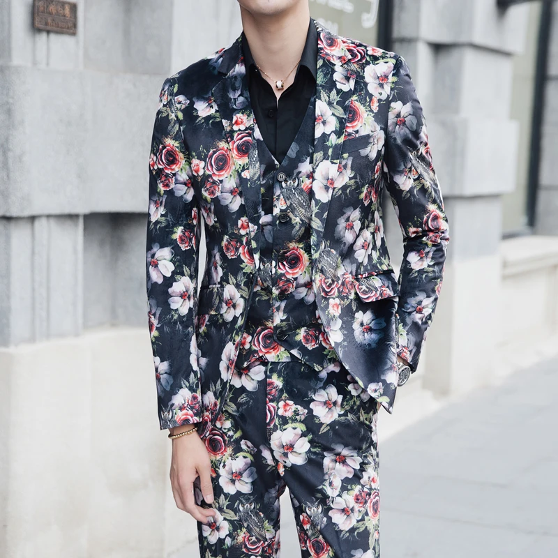 Printed men's lounge suit men's slim suit jacket fashion show stage costume nightclub singer dancer DSDJ costume