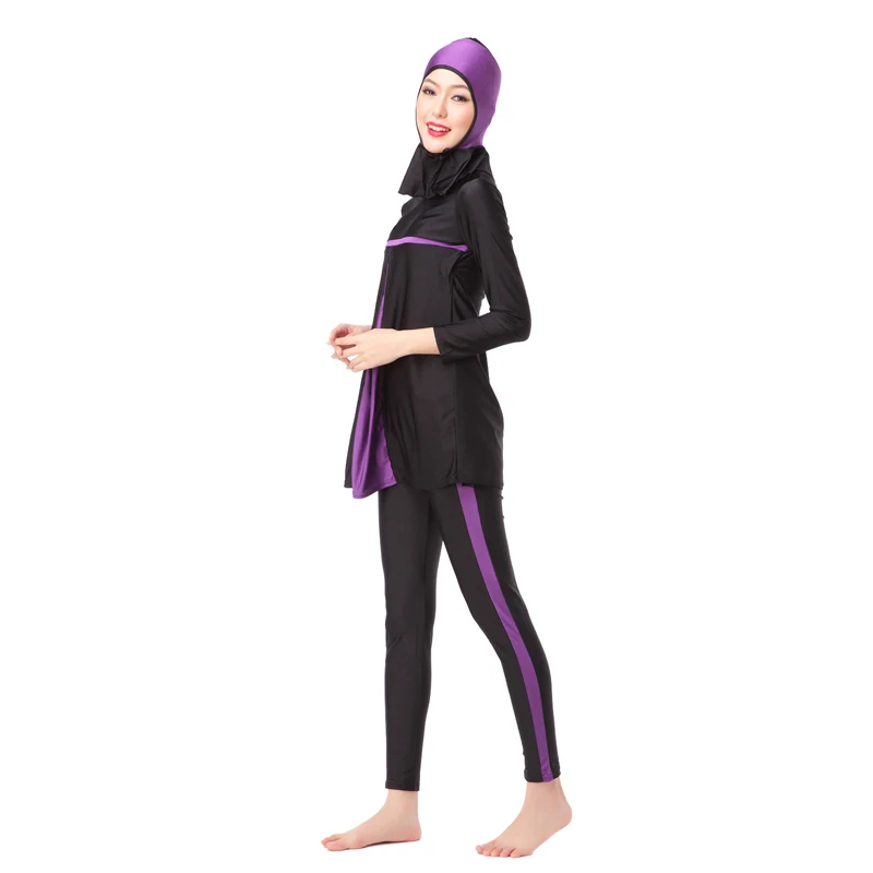 MISSJOY Для женщин Длинные рукава купальный костюм мусульманское исламское полный Крытая купальный костюм с хиджабом 3 предмета в комплекте
