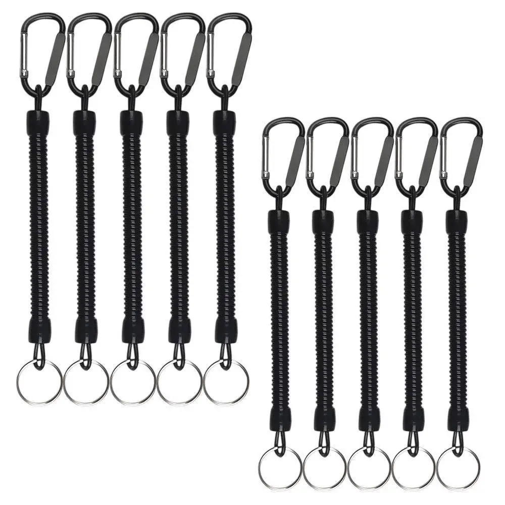 

ELOS-10Pcs Pack Fishing Lanyards Boating Black Fishing Ropes Secure Pliers Lip Grips Tackle Fish Tools