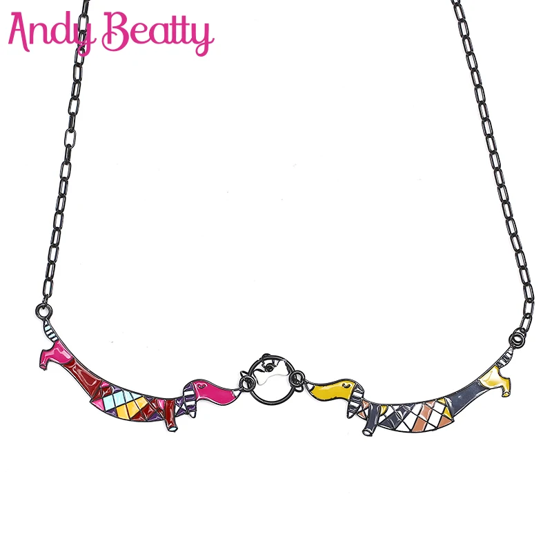 

ANDY BEATTY Statement Alloy Enamel Pet Dachshund Dog Choker Necklace Chain Pendant Collar Fashion New Enamel Jewelry Women