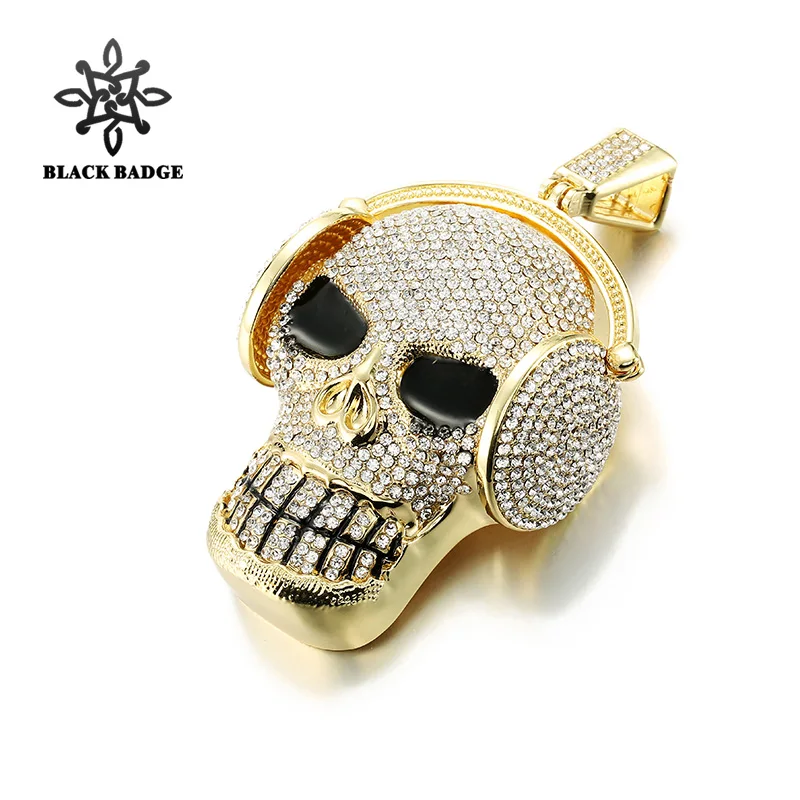 

BLACK BADGE Halloween Jewelry Skull Necklace Zinc Alloy Gothic Biker Pendant & Chain For Men/Women Punk Gift Gold/Silver Color