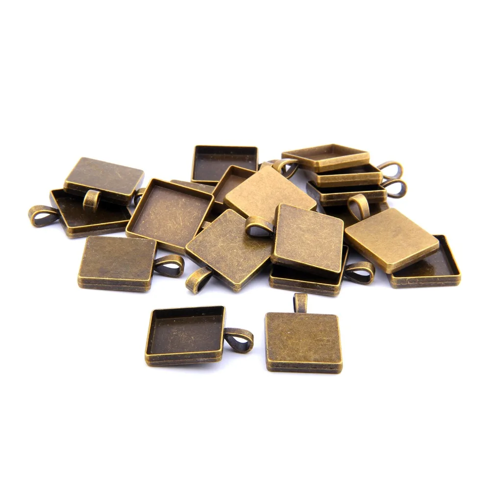 

Vinswet Antique Alloy Square Gem Setting Charm Pendants for Bracelets Jewelry Making Findings DIY Charms Handmade 10 Pcs 32*22MM