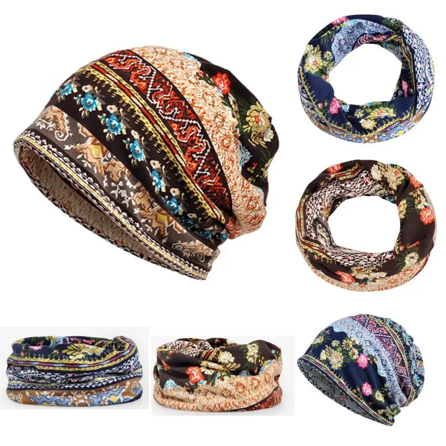 

Women Unisex Print Hat Ruffle Cancer Hat Style Fashion Collar Head Wrap Cap HX0328