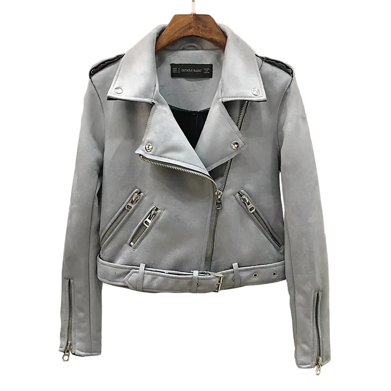 

autumn coat Women Leather suede faux leather jacket zipper belt moto jacket Cool streetwear ladies' leather jackets winter