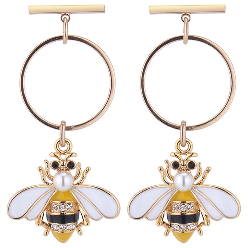 

New Fashion Style Hot Colorful Bumble Bee Earrings Fashionable Gold Yellow Color Round Earrings Animal Jewelry For Women Gifts