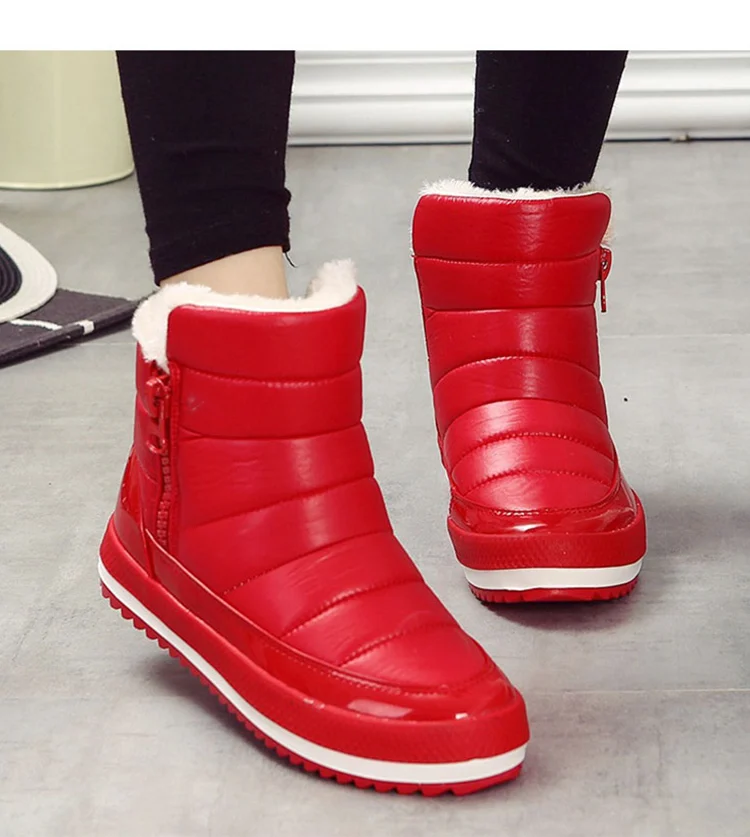 Lzzf/ Зимние ботильоны красного и черного цвета, женские ботинки, женские зимние ботинки, зимние ботинки, женская непромокаемая обувь на плоской подошве, Feminina