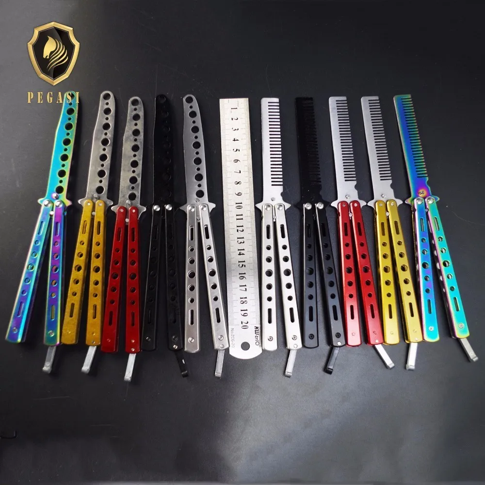 

PEGASI Stainless Steel Folding Butterfly Knife Balisong Style Knife Comb Stunning CS GO Practice Training Tool Karambit Knive