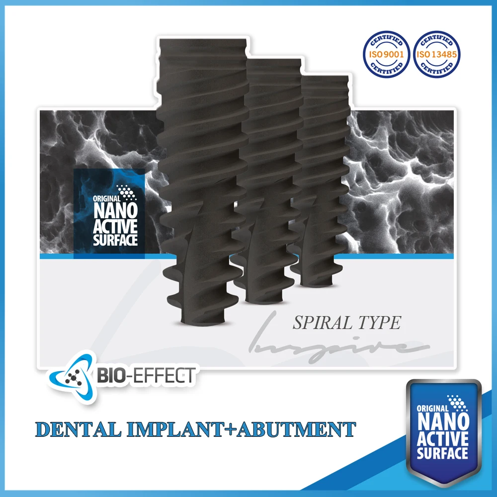 1 био-эффект нано активный зубной имплантат-спиральный тип+ 1 прямой Обычный абатмент(подарок)-для внутреннего шестигранного