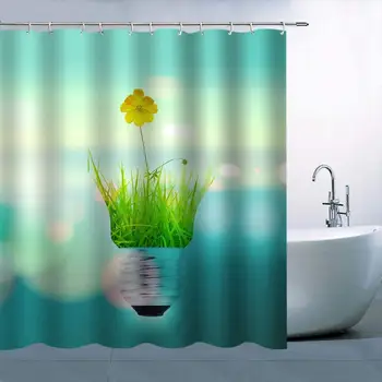 

Personality Flower Grass Pattern Theme Shower Curtain Lamp Holder Green Grass Yellow Flower Waterproof