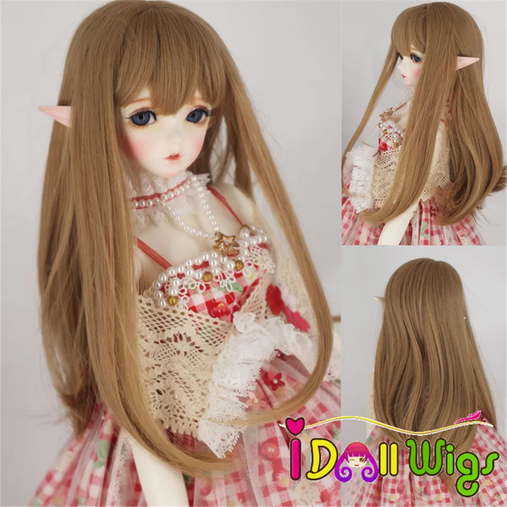 

High Quality New Arrival Heat Resistant Wire Long Straight khaki Doll Hair Wigs with Bangs for bjd