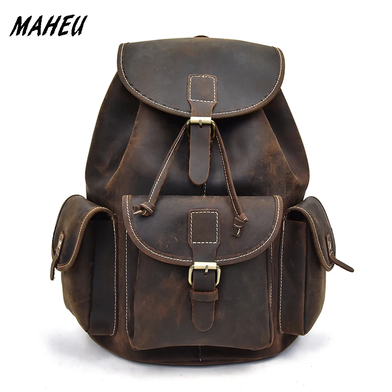 Men's Crazy Horse Leather Backpack Vintage genuine leather Retro