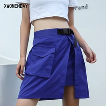 Асимметричные мини-юбки, женские повседневные однотонные шорты с карманами, короткая юбка, летняя женская уличная одежда, пуговицы, полубоди, Saia