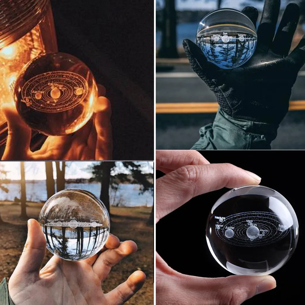 3D Solar System Crystal Ball Engraved Solar System Miniature Planets Model 60mm