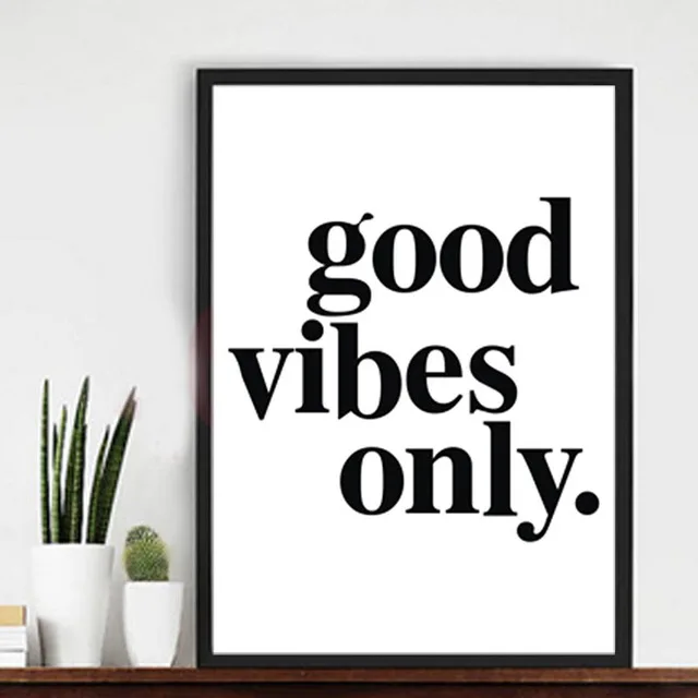 Картины на холсте good vibes only черные и белые цитаты настенный постер для детской