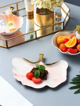 

Nordic Marble Dessert Plate Tableware Steak Salad Snack Cake Porcelain Platter Jewelry Dish Storage Tray Decorative Tableware