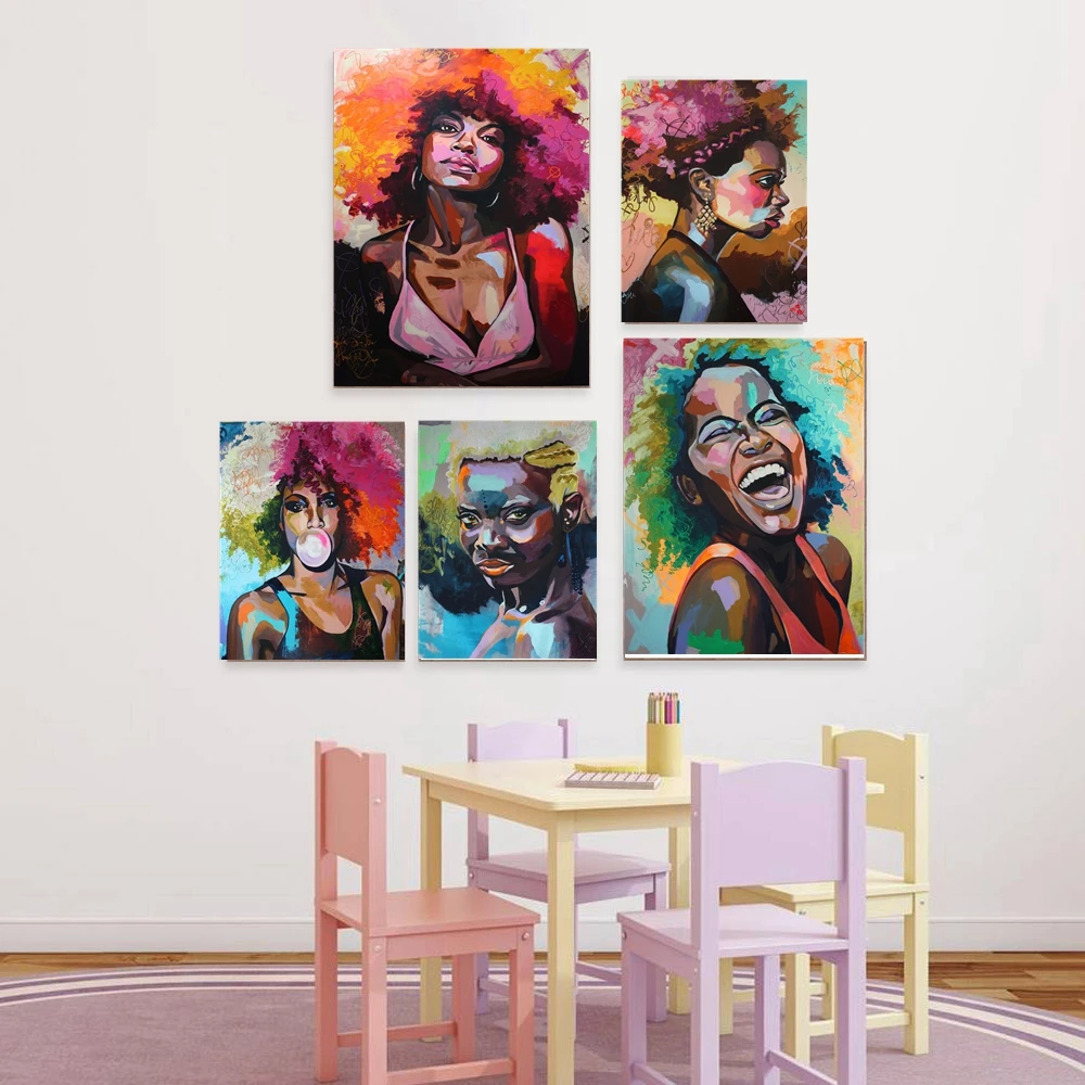 Woman Portrait Wall Art Canvas Print Abstract Multi African Girl Canvas Paintings for Office Room Home Wall Decor Drop Shipping