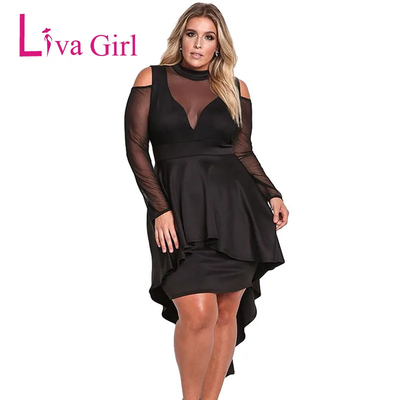 LIVA GIRL сексуальное черное платье с открытыми плечами размера плюс мини женское платье из прозрачной сетки с длинным рукавом облегающее платье для вечеринок белое Vestidos 5XL